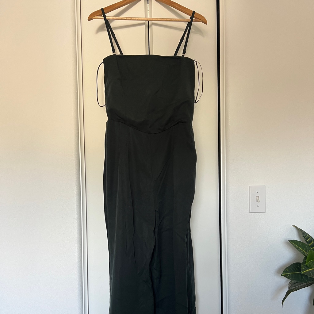 Aura Jumpsuit: Emerald Green, Shoulderless, Long Pant Jumpsuit. Optional Straps.